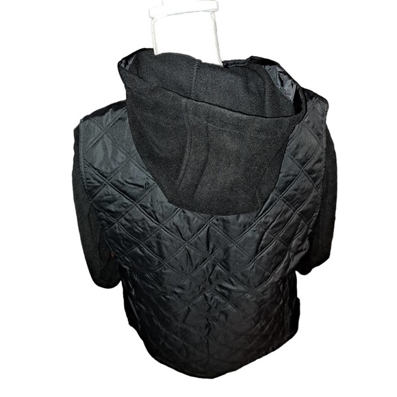 NIB-Med Denim&Co Black Quilted Zip Front Vest Removable Fleece Hoodie - Picture 4 of 9